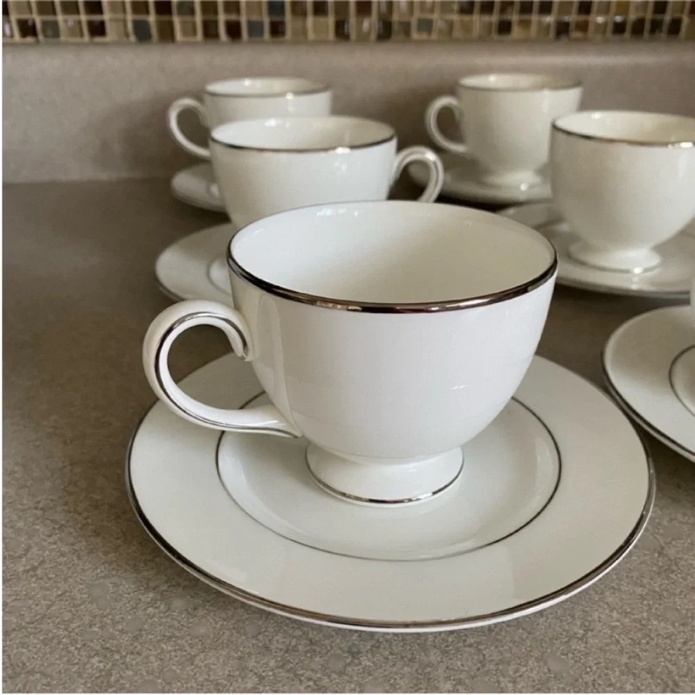 Wedgwood Regal Platinum Bread & Butter Plate and Footed Teacups Cups Set of 6